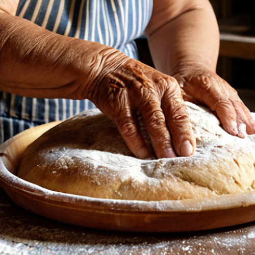 Home 20 An authentic, close-up shot of a seasoned, warm-faced Portuguese baker, possibly an elder, meticulously kneading dough by hand in a rustic, sun-drenched artisan bakery in the Graça neighborhood of Lisbon. The scene emphasizes traditional craftsmanship, heritage, and the genuine passion behind a multi-generational family recipe. Soft, golden light highlights the textures of flour and wood, evoking a sense of truth and vulnerability, the "soul revealed" of a business that built its story on overcoming challenges.