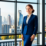 Inspiring Entrepreneur**

"A professional businesswoman in a modest business suit, standing in a modern office with large windows overlooking a vibrant cityscape, fully clothed, appropriate attire, safe for work, perfect anatomy, natural proportions, professional photography, high quality, bright and optimistic lighting, family-friendly"

**