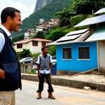 **

"A photojournalist in Rio de Janeiro, fully clothed in practical attire (khaki pants, sturdy boots, a vest with pockets), interviewing a community leader about a local environmental project. The background shows vibrant favela houses with solar panels. Focus on capturing the determination and hope in their faces. Perfect anatomy, correct proportions, natural pose, professional photography, documentary style, safe for work, appropriate content, modest, family-friendly."

**