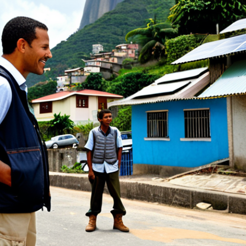 **

"A photojournalist in Rio de Janeiro, fully clothed in practical attire (khaki pants, sturdy boots, a vest with pockets), interviewing a community leader about a local environmental project. The background shows vibrant favela houses with solar panels. Focus on capturing the determination and hope in their faces. Perfect anatomy, correct proportions, natural pose, professional photography, documentary style, safe for work, appropriate content, modest, family-friendly."

**