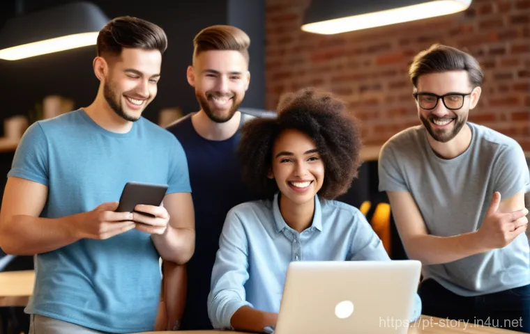 스토리텔러와 관련된 베스트 콘텐츠 제작 사례 - **Prompt:** A vibrant, diverse group of young adults, dressed in casual, modern clothing, are gather...