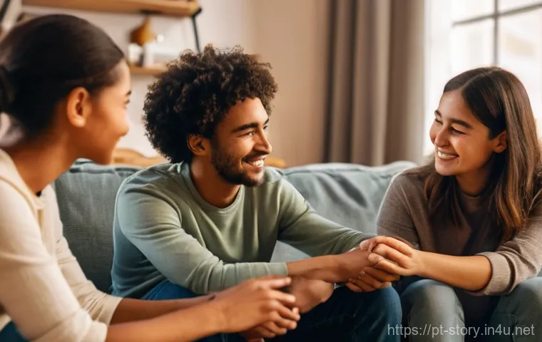 스토리텔러 직무와 관련된 해외 사례 분석 - **Prompt:** A diverse group of friends and family, including teenagers and adults, are gathered in a...