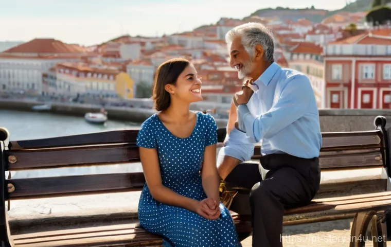 스토리텔러 필수 스킬 10가지 - **Prompt:** A heartwarming scene depicting two friends, a young Portuguese woman and an older Portug...