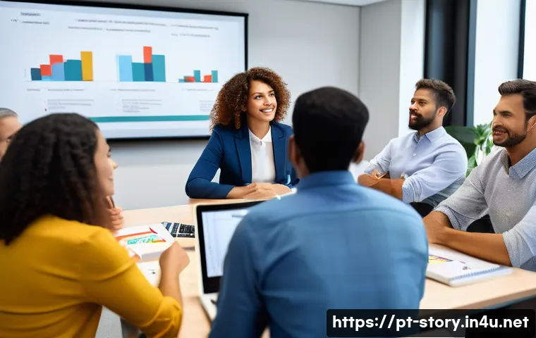 스토리텔러 자격증과 관련된 준비 과정과 성공 전략 분석과 연구 - A professional storytelling workshop scene set in a modern Brazilian corporate office, featuring a d...
