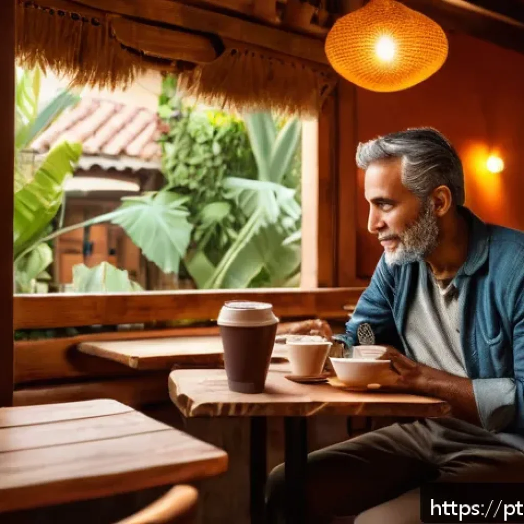 스토리텔러가 만드는 스토리의 핵심 요소 - A warm, intimate scene of a storyteller sharing a personal story in a cozy Brazilian café setting, w...