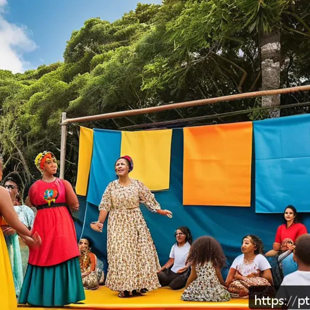 스토리텔러 직업의 사회적 기여 가능성 - A vibrant community storytelling festival in a Brazilian urban neighborhood, featuring diverse group...